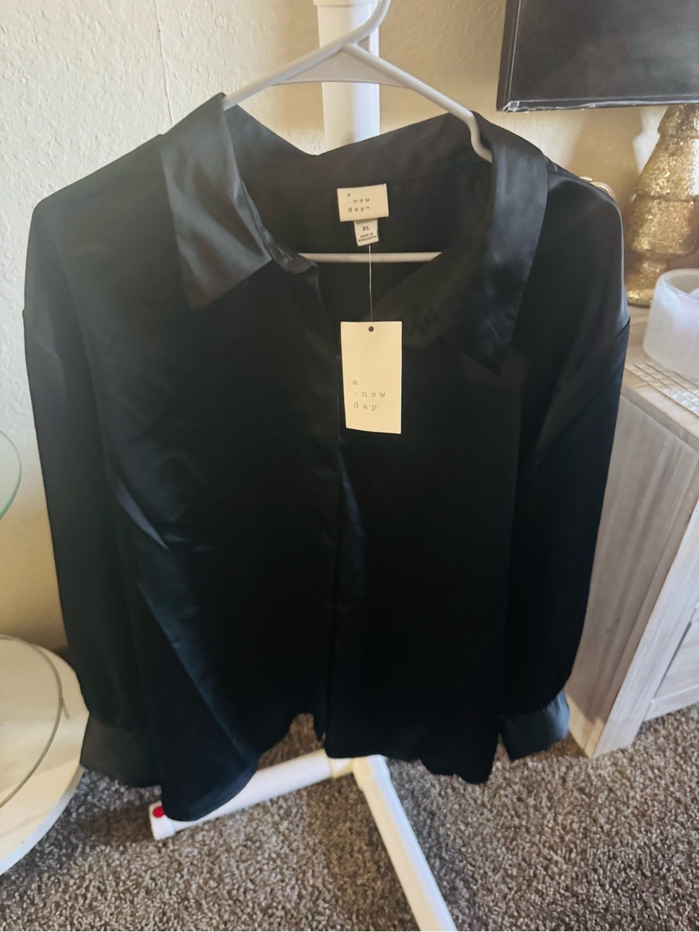 a new day Black Satin Button-Front Shirt